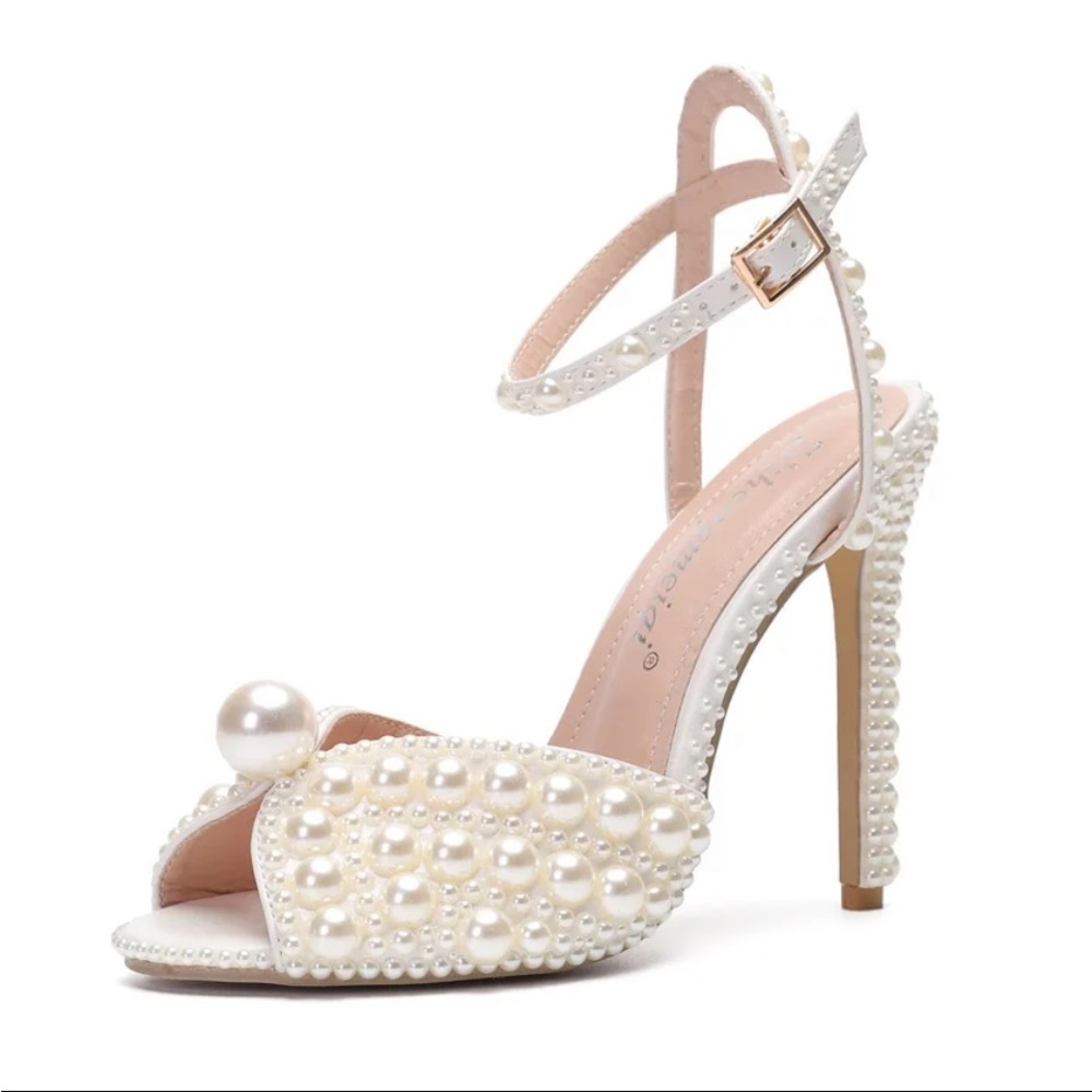 Designer Inspired White Pearl Heels